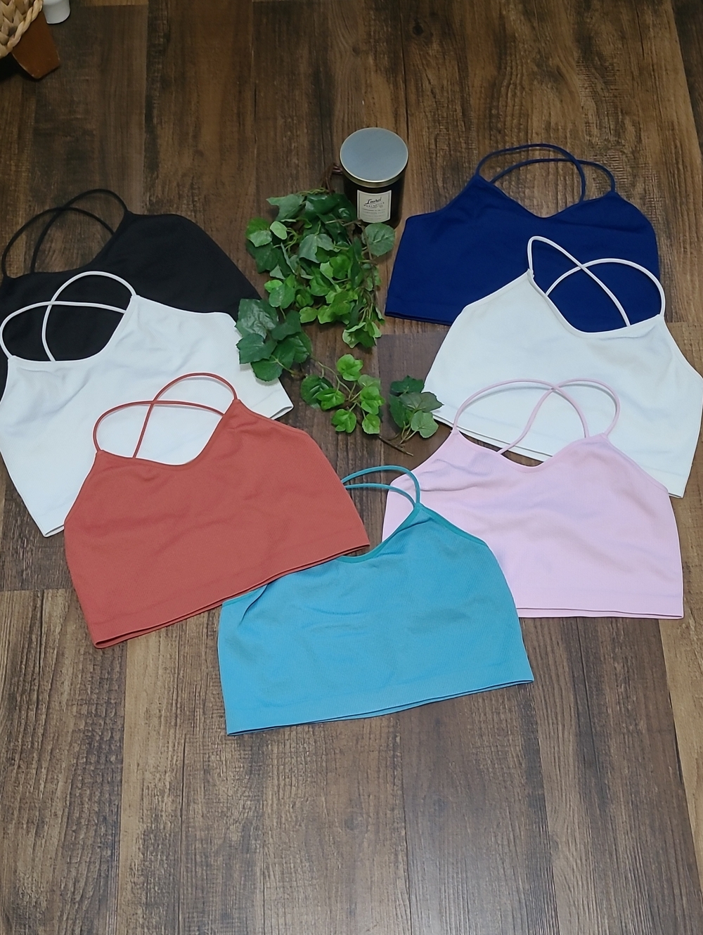 Bundle Of 7 Ribbed Spaghetti Strap Stretchy Bralettes